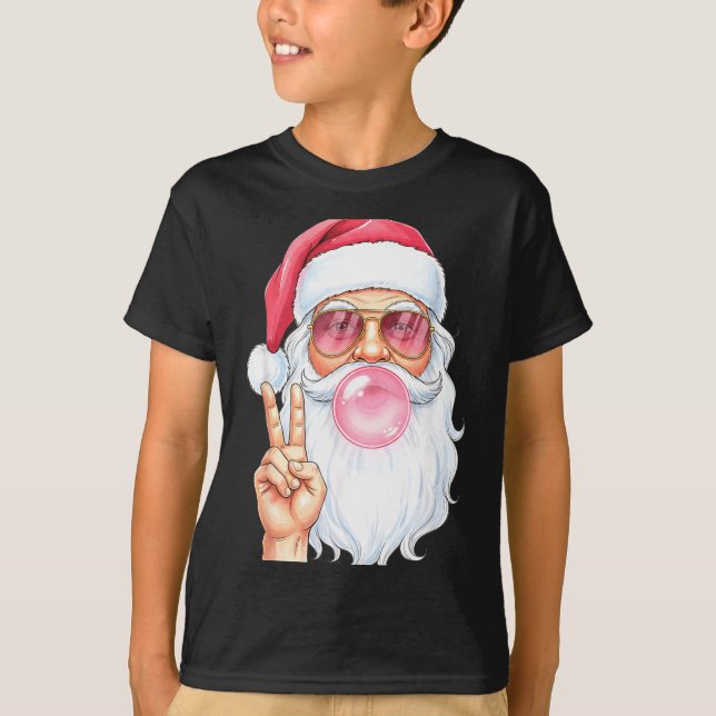 Camiseta Christmas Cool Santa Bubble Gum Peace Sign Retro S (Frente)