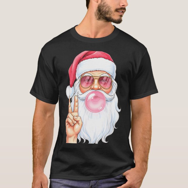 Camiseta Christmas Cool Santa Bubble Gum Peace Sign Retro S (Frente)