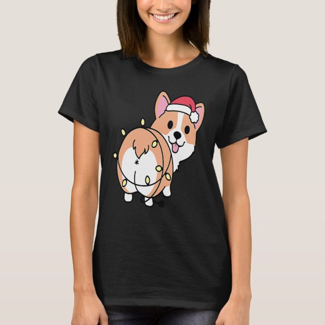 Camiseta Christmas Corgi Light Butt Funny Corgi Lover Xmas (Frente)