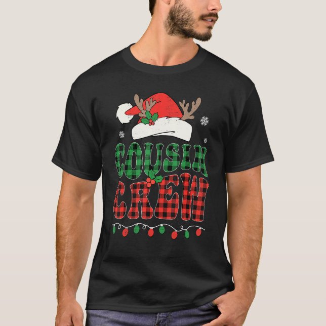 Camiseta Christmas Cousin Crew Buffalo Red Plaid Santa Xmas (Frente)