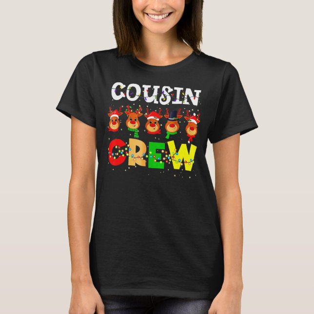 Camiseta Christmas Cousin Crew  Reindeer Matching Family Pa (Frente)
