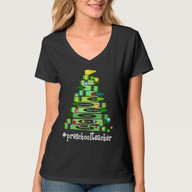 Camiseta Christmas Crayon Preschool Teacher Tree Best  Chri (Frente)