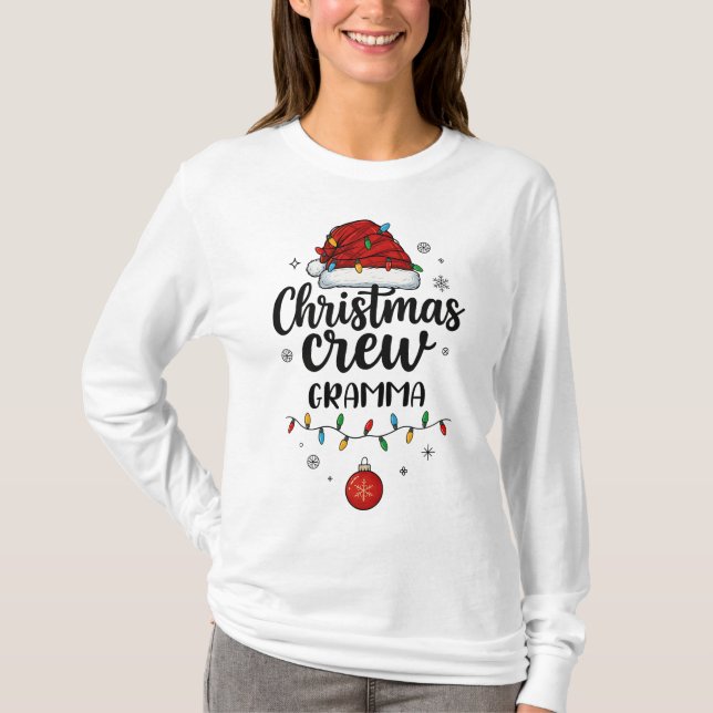 Camiseta Christmas Crew Gramma Santa Hat Matching Christmas (Frente)