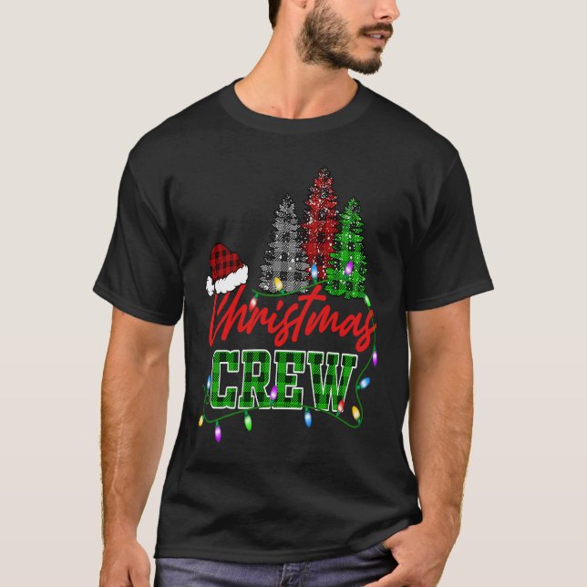 Camiseta Christmas Crew Three Tree Buffalo Plaid Matching F (Frente)