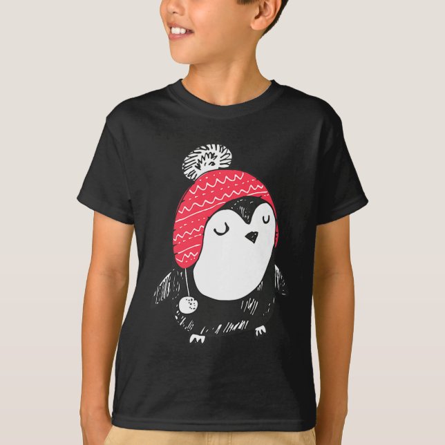 Camiseta Christmas Cute Baby Penguin Wearing Winter Hat W_e (Frente)