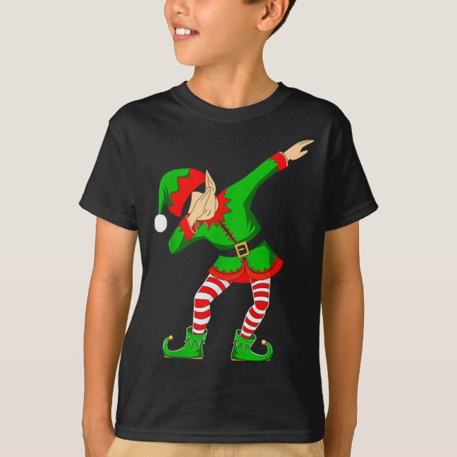 Camiseta Christmas Dabbing Elf Santa Hat Boys Girls Kids Xm (Frente)