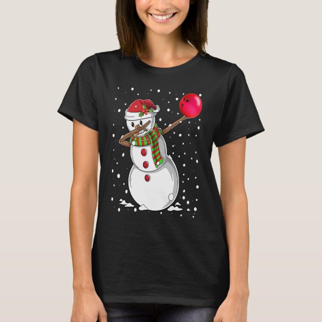 Camiseta Christmas Dabbing Snowman Bowling Boys Kids Xmas S (Frente)