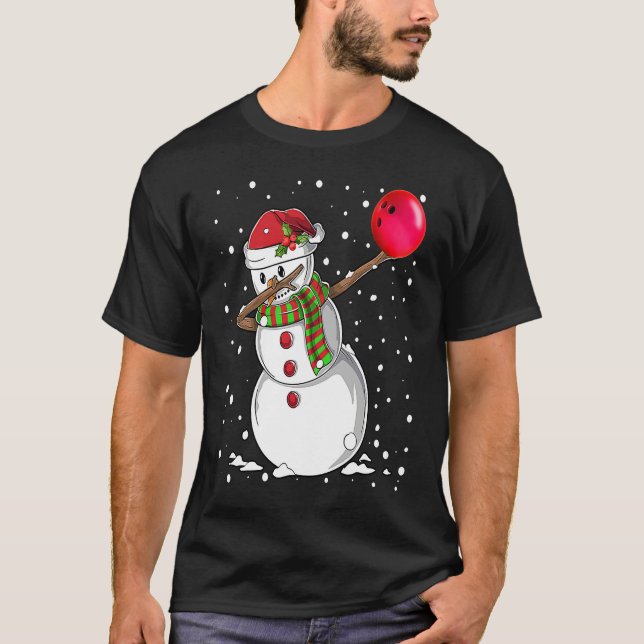 Camiseta Christmas Dabbing Snowman Bowling Boys Kids Xmas S (Frente)