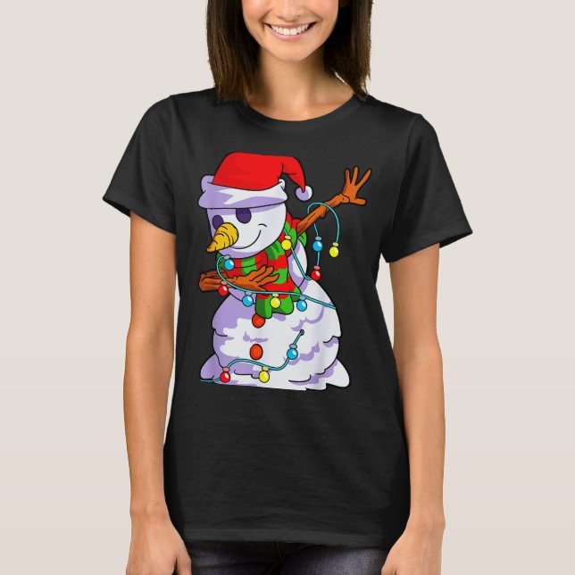 Camiseta Christmas Dabbing Snowman Kids Girls Boys Matching (Frente)
