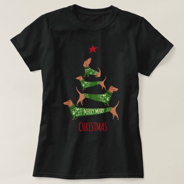 Camiseta Christmas Dachshund tree T Shirt Funny Pajamas Xma (Frente do Design)