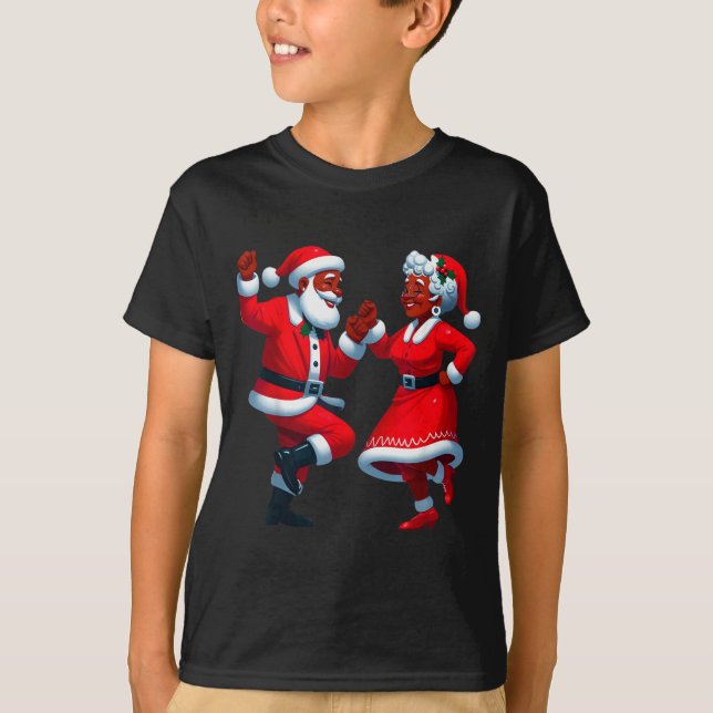 Camiseta Christmas Dancing Black African American Santa Mrs (Frente)