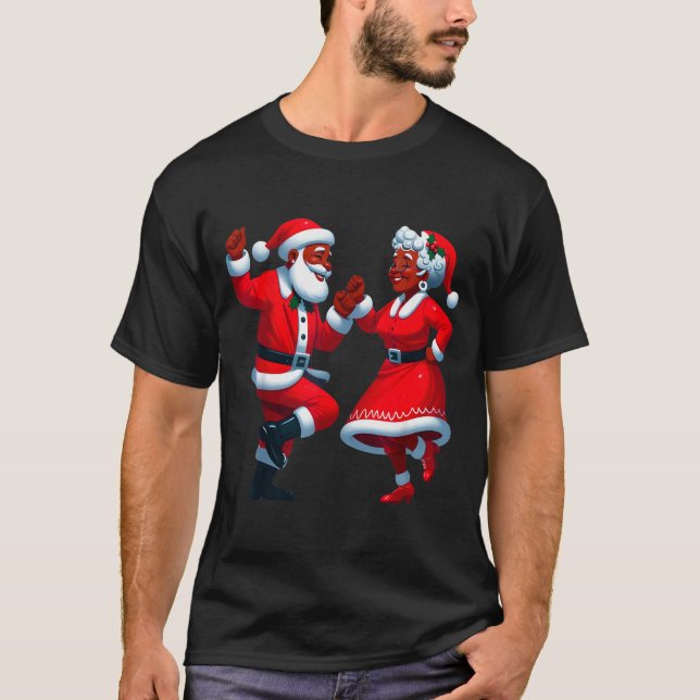 Camiseta Christmas Dancing Black African American Santa Mrs (Frente)