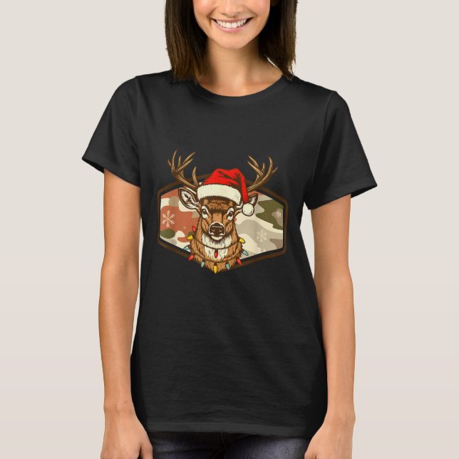 Camiseta Christmas Deer Hunting Old School Camo, Xmas Hunti (Frente)