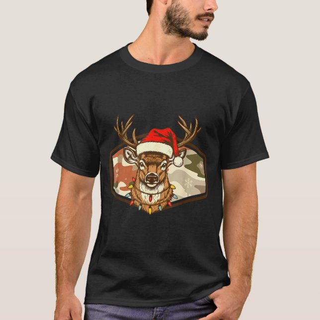 Camiseta Christmas Deer Hunting Old School Camo, Xmas Hunti (Frente)