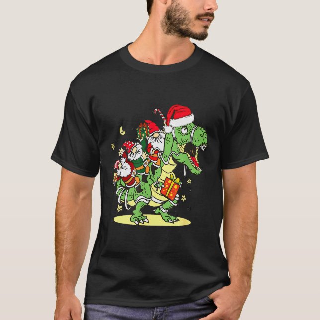 Camiseta Christmas, Dino, Ugly Xmas, Trex Dinosaur, Gnome  (Frente)