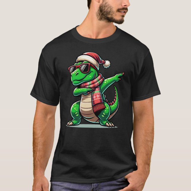 Camiseta Christmas Dinosaur Boys Dabbing T Rex Santa Xmas F (Frente)