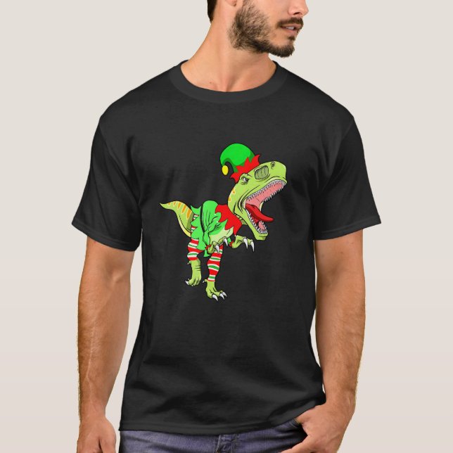 Camiseta Christmas Dinosaur Elf Boys Kids Teens Xmas  Men (Frente)