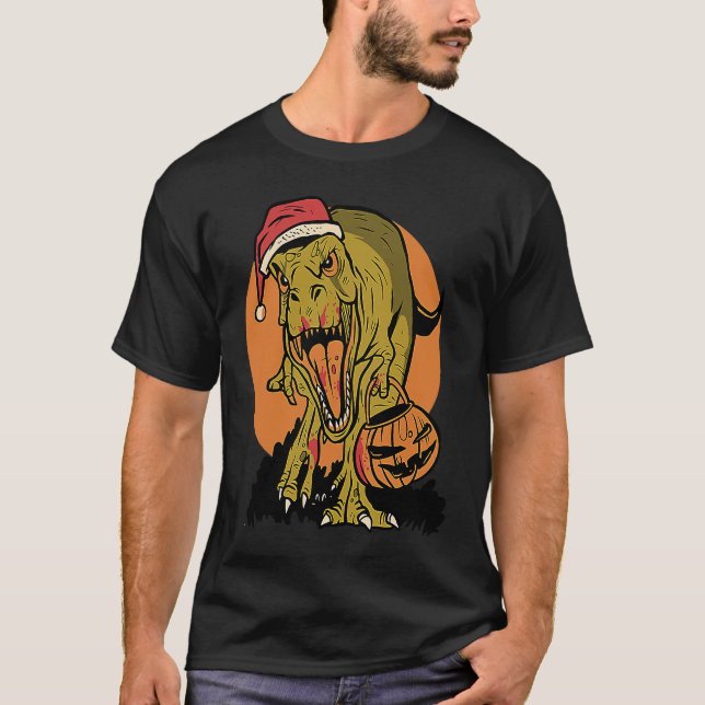 Camiseta Christmas Dinosaur rex Halloween Pumpkin  Cool (Frente)