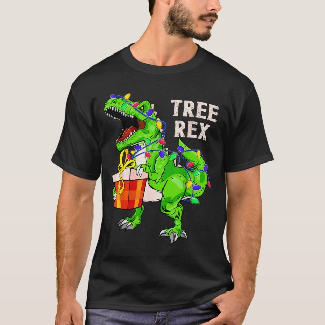 Camiseta Christmas Dinosaur Shirt Tree Rex Pajamas Xmas Men (Frente)