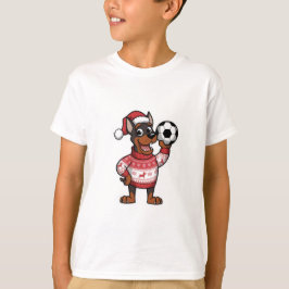 Camiseta Christmas Doberman puppy with soccer ball