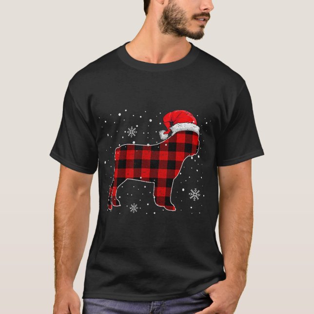 Camiseta Christmas Dog Buffalo Plaid, Christmas French Bull (Frente)