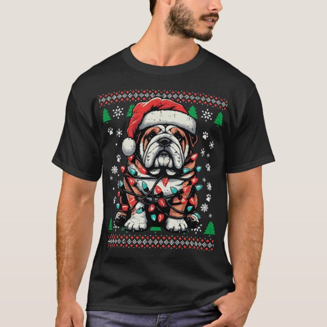 Camiseta Christmas Dog English Bulldog Santa Ugly Xmas (Frente)