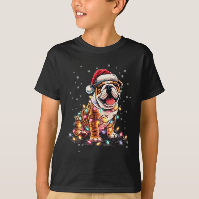 Camiseta Christmas Dog English Bulldog Santa Xmas Women Men (Frente)