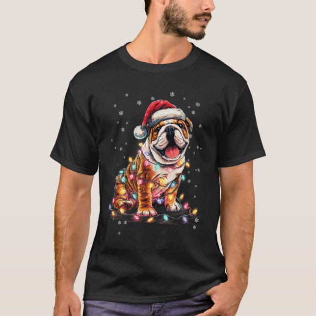 Camiseta Christmas Dog English Bulldog Santa Xmas Women Men (Frente)