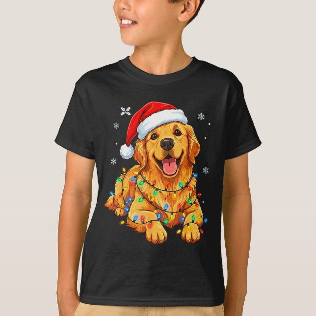 Camiseta Christmas Dog Golden Retriever Lights Xmas  (Frente)