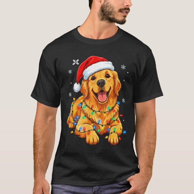 Camiseta Christmas Dog Golden Retriever Lights Xmas  (Frente)