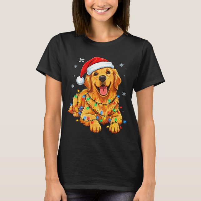 Camiseta Christmas Dog Golden Retriever Lights Xmas  (Frente)