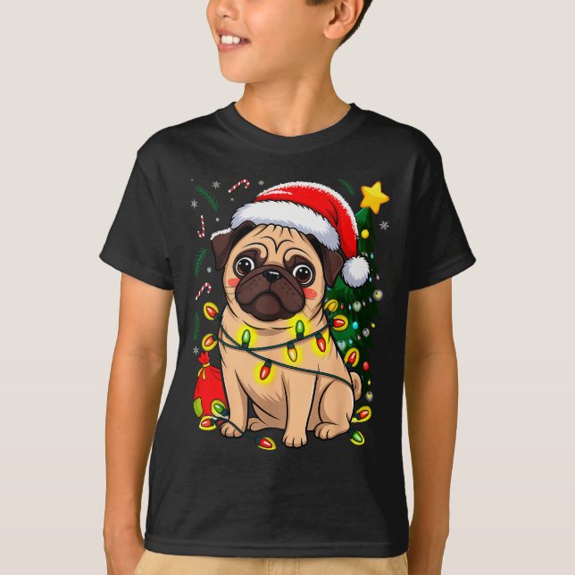 Camiseta Christmas Dog Santa Clause Pug Puppy X-mas  (Frente)