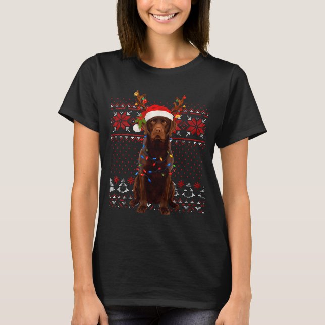 Camiseta Christmas Dog With Hat And Lights - Funny Holiday  (Frente)