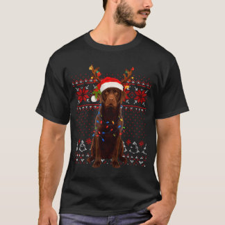 Camiseta Christmas Dog With Hat And Lights - Funny Holiday