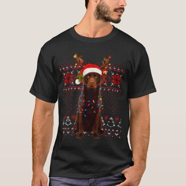 Camiseta Christmas Dog With Hat And Lights - Funny Holiday  (Frente)