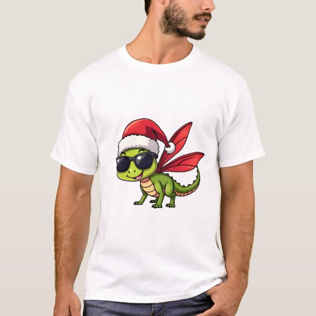 Camiseta Christmas Dragonfly Santa Hat Funny Xmas Kids (Frente)