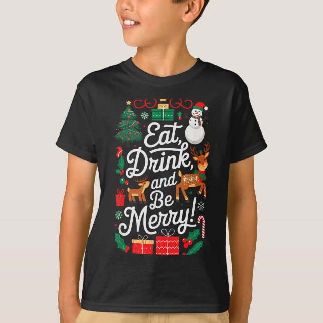 Camiseta Christmas Eat Drink Be Merry Xmas Santa Reindeer S (Frente)