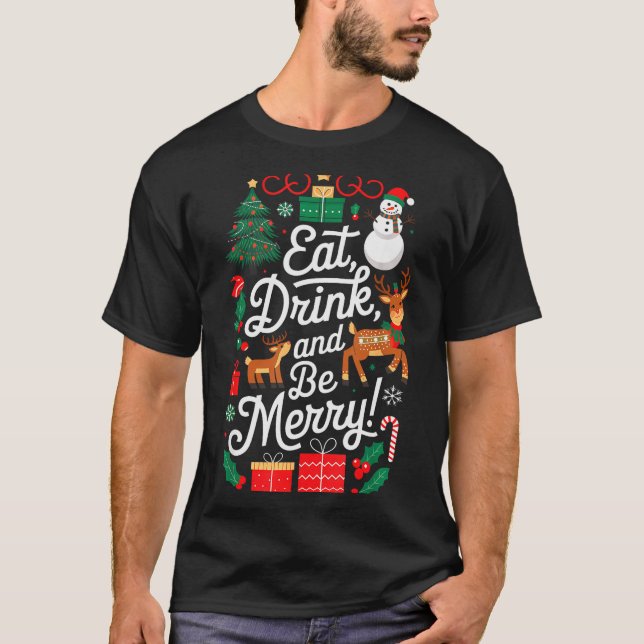 Camiseta Christmas Eat Drink Be Merry Xmas Santa Reindeer S (Frente)
