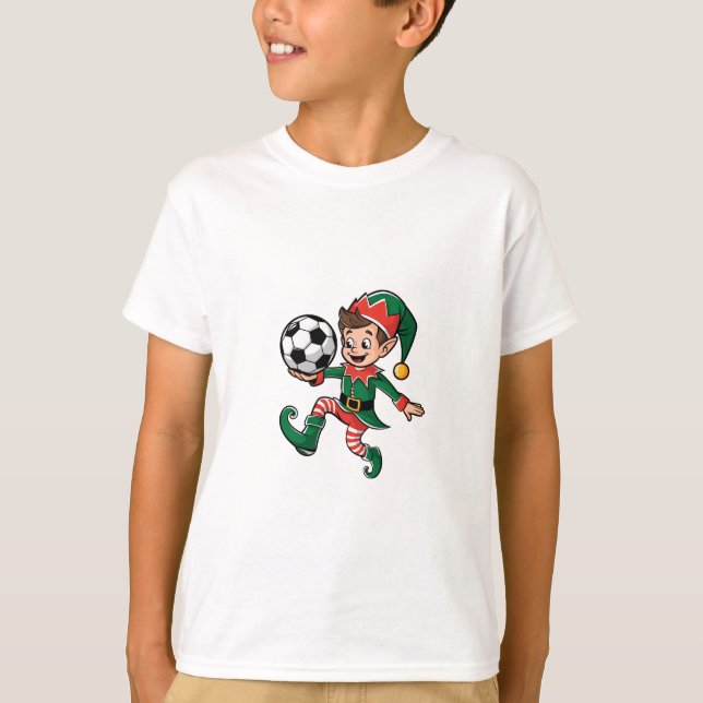 Camiseta Christmas Elf Playing Soccer (Frente)