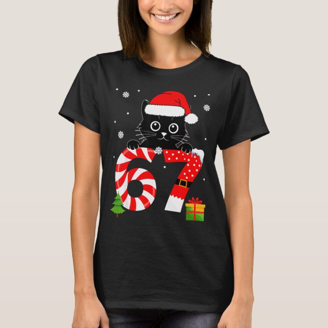 Camiseta Christmas Family Black Cat 67 Six Seven Santa Men  (Frente)