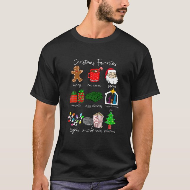 Camiseta Christmas Favorites List Funny Xmas Bucket List Fa (Frente)