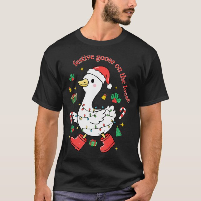 Camiseta Christmas Festive Goose On The Loose Silly Goose X (Frente)
