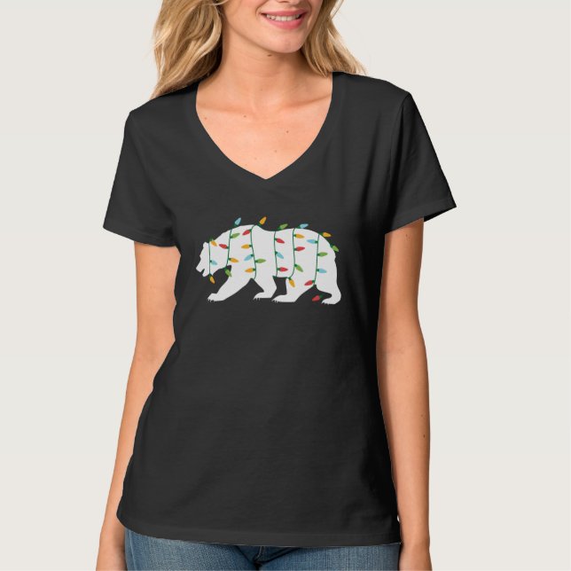 Camiseta Christmas  for Animal  Christmas Lights Bear (Frente)
