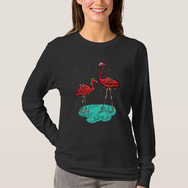 Camiseta Christmas for men women kids Santa ELF Flamingo (Frente)