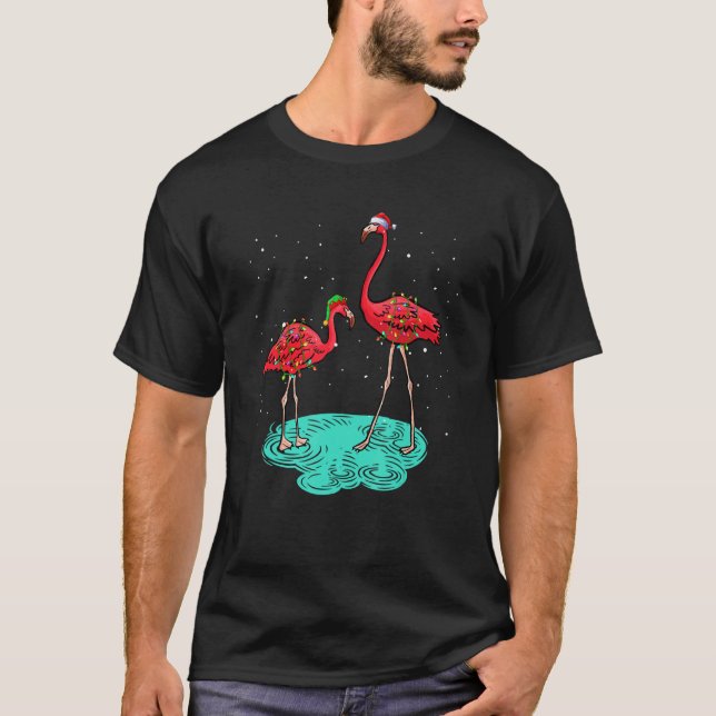 Camiseta Christmas for men women kids Santa ELF Flamingo (Frente)