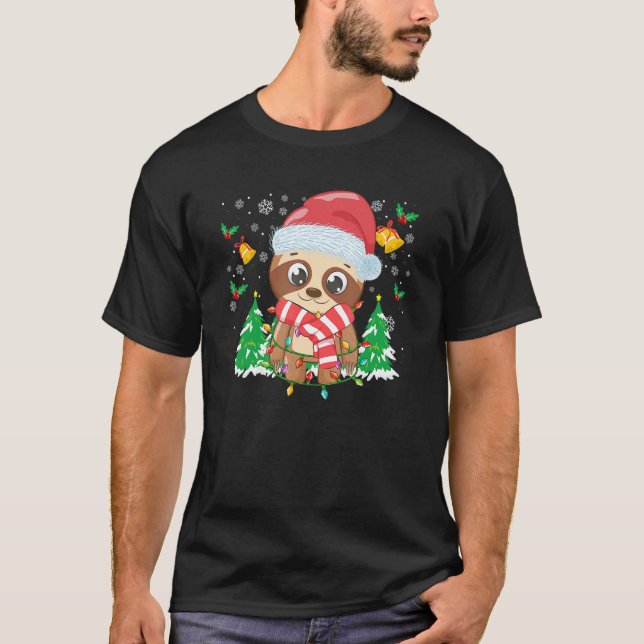 Camiseta Christmas For Men Women Kids Santa Sloth (Frente)