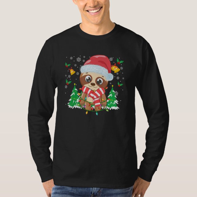 Camiseta Christmas For Men Women Kids Santa Sloth (Frente)