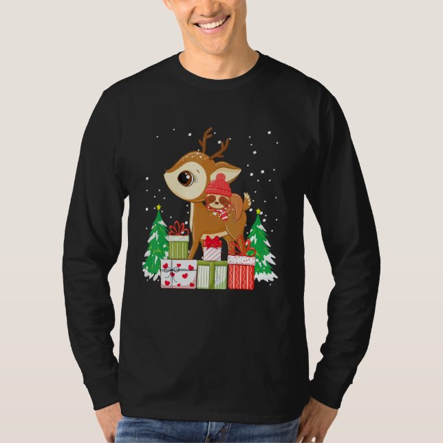 Camiseta Christmas for men women kids sloth Riding Reindeer (Frente)
