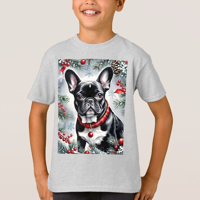 Camiseta Christmas French Bulldog in the Snow (Frente)