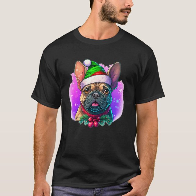 Camiseta Christmas Frenchie Dog with Purple (C) (Frente)